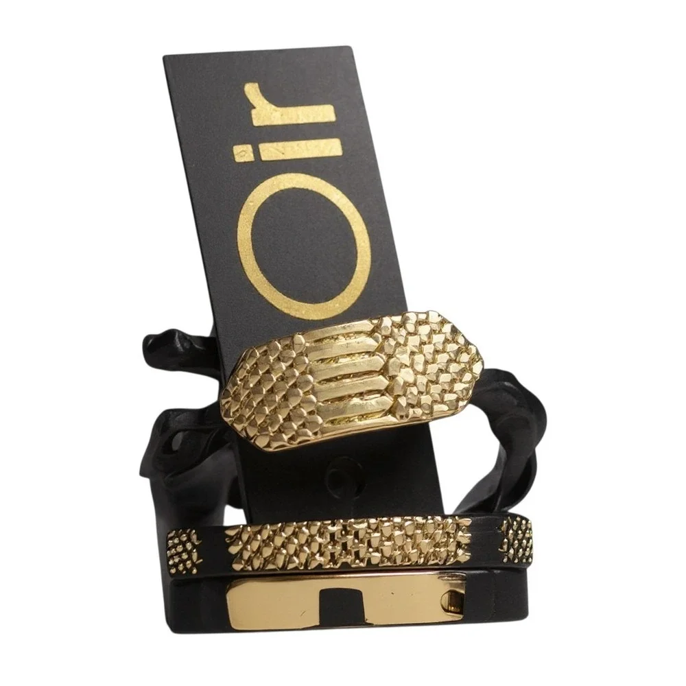 nOir Hammered Gold Leather 3 Stack Rings NWT